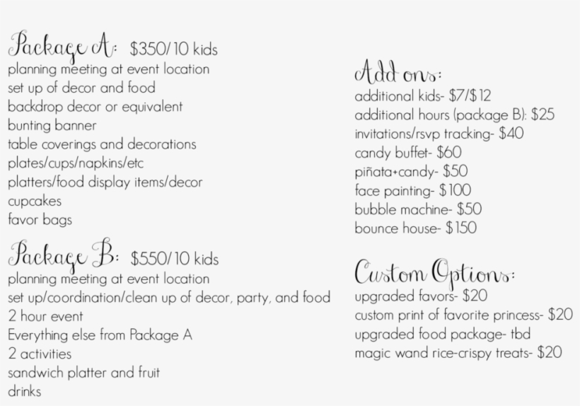 Princess Party Packages - Document, transparent png download