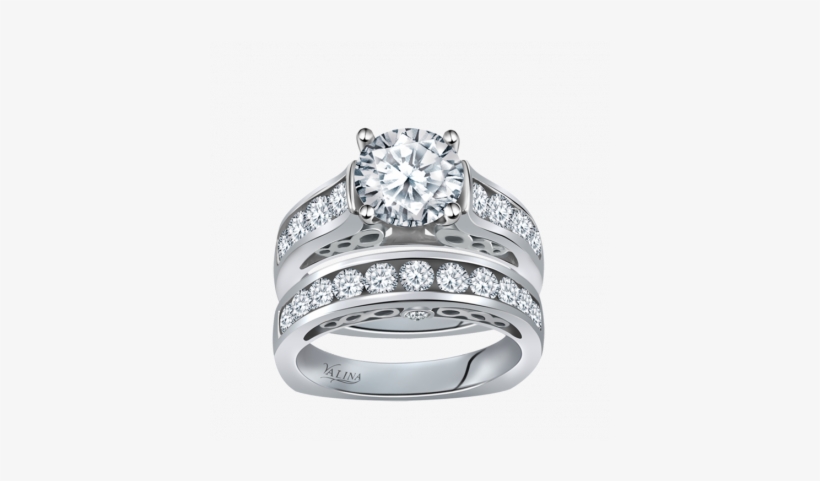 Round Channel-set Diamond Band Wedding Set In 14k White, transparent png download