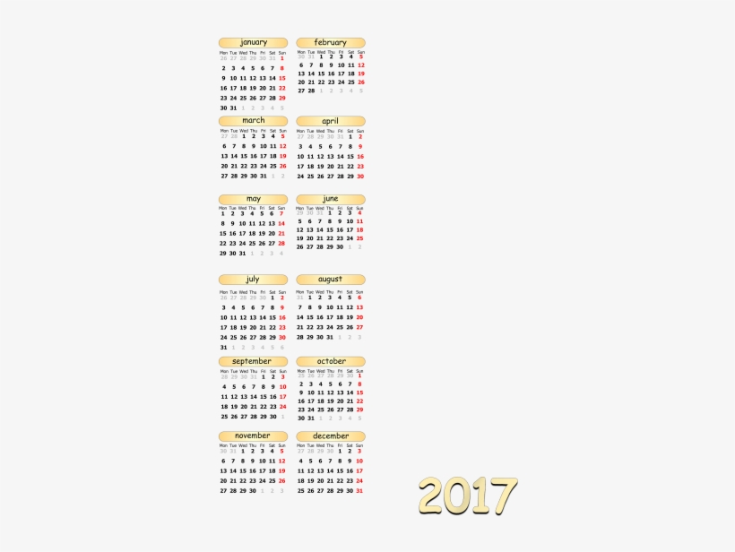 2017 Calendar Template Image Png Images - Png Transparent 2017 Calendar, transparent png download