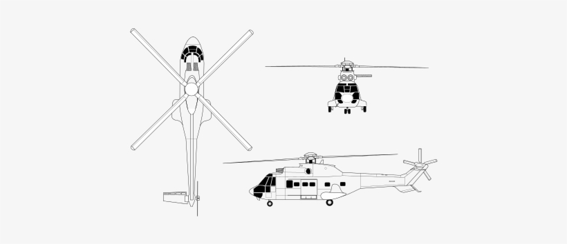 As332 Super Pum Line Drawing - Super Puma 3 View, transparent png download