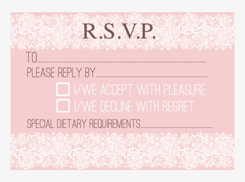 Rsvp Cards Design 3 Pink Lace Template - Design, transparent png download
