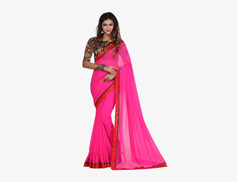 Lekha Pink Georgette Lace Saree - Silk, transparent png download