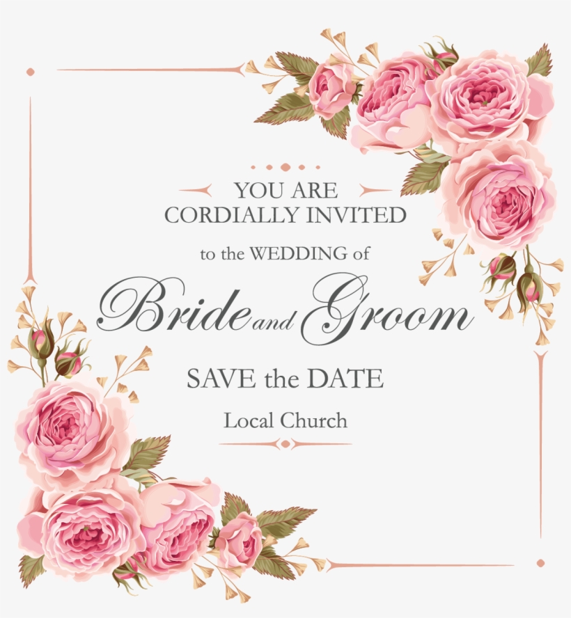 Rose Pink Flowers Clip Art Beautiful Roses - Floral Invitation Design Png, transparent png download