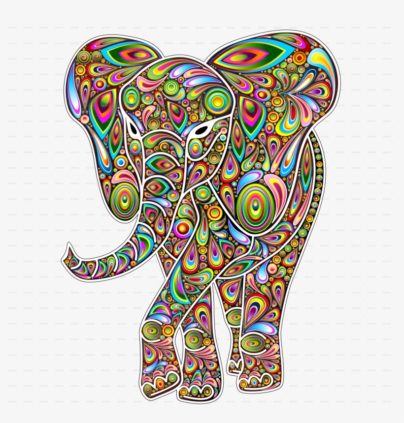Drawn Asian Elephant Psychedelic - Ebern Designs Grace Indian Elephant Figure With Trippy, transparent png download