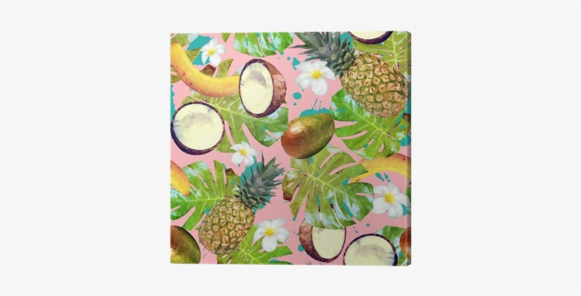 Vector Pattern With Pineapple, Bananas, Coconuts, Mango, - Fruit Tropical Plants Pattern, transparent png download