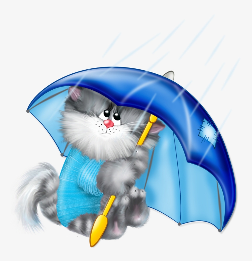 Cat With Umbrella Png Free Clipart - Cat With Umbrella Clipart, transparent png download