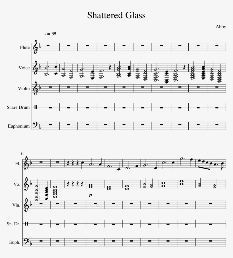 Shattered Glass Sheet Music Composed By Abby 1 Of 7 - Sheet Music, transparent png download