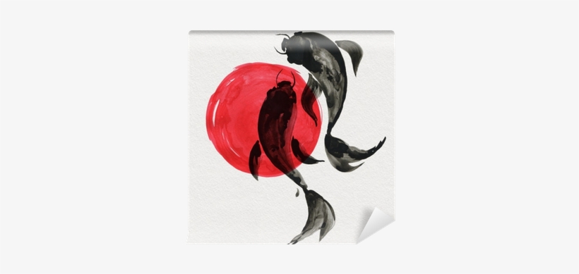 Koi Fishes In Japanese Painting Style - Japanese Culture, transparent png download