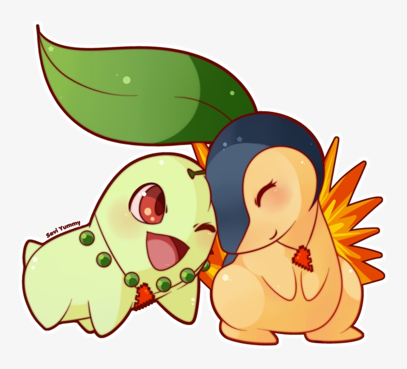 Chikorita And Cyndaquil By Seviyummy - Pokemon Cyndaquil And Chikorita, transparent png download