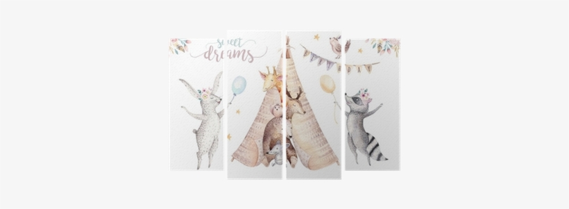 Cute Baby Giraffe, Deer Animal Nursery Mouse And Bear, - Aircraft Wall Art Canvas, transparent png download