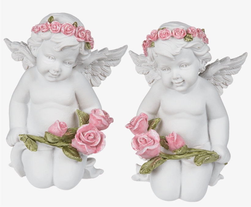 Ángel De Poliresina De Rodillas Con Corona De Rosas - Angel Con Corona De Flores, transparent png download