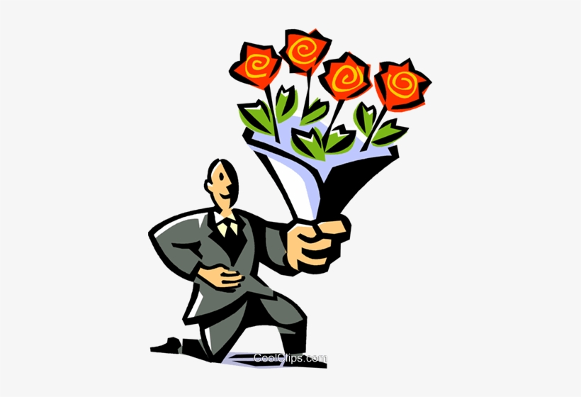 Hombre Con Un Ramo De Rosas Libres De Derechos Ilustraciones - Illustration, transparent png download