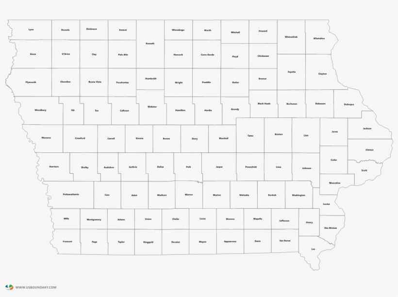 Iowa Counties Outline Map - Paper, transparent png download