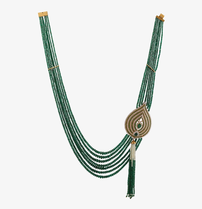 String Of Emrald Beeds With A Side Brroch Studded With - Necklace, transparent png download