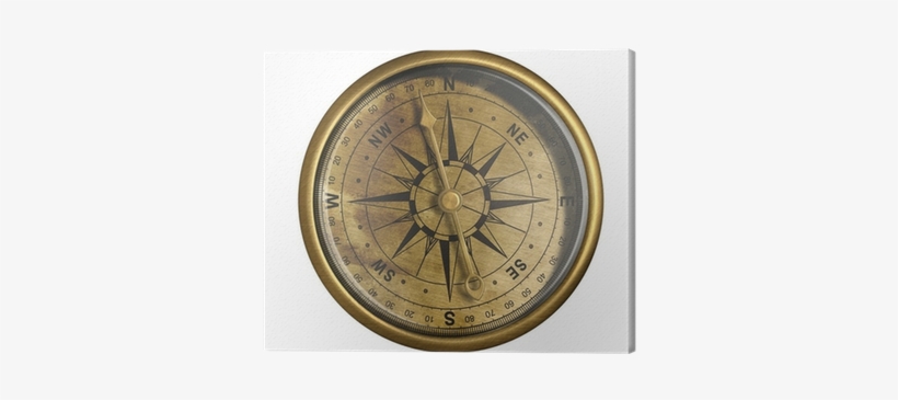Antique Nautical Compass Isolated On White Canvas Print - Antique Nautical Compass Isolated On Wh Wall Clock, transparent png download