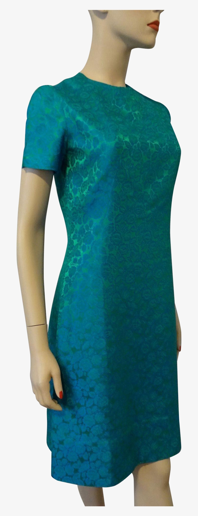 Vintage 1950s Brocade Dress Fit And Flare Blue Green - Blue, transparent png download