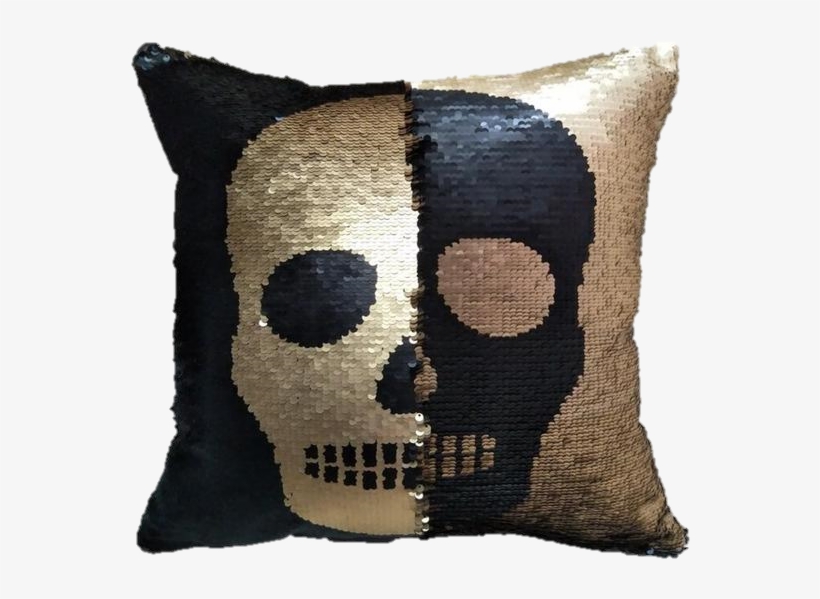 Black And Gold Skull Magic Sequins Throw Pillow Cushion - Pillow, transparent png download