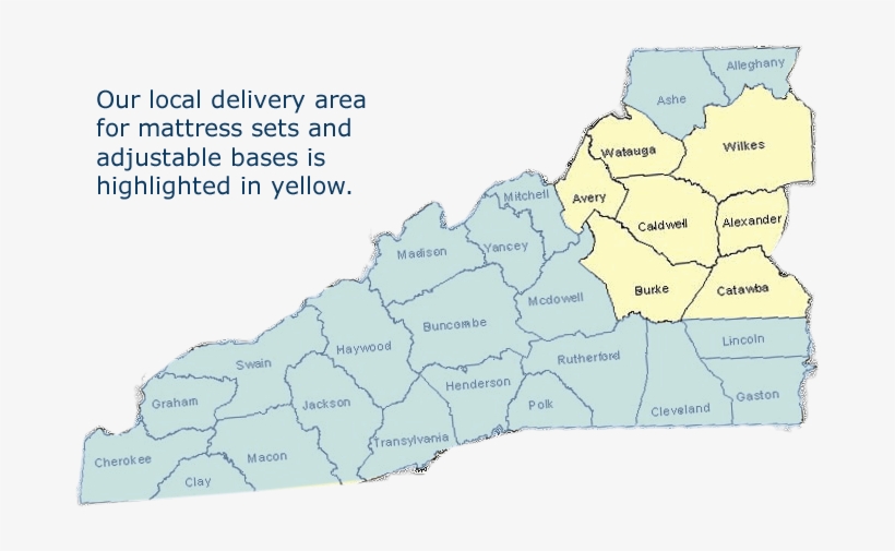 Map Of Western Nc Showing Our Normal Delivery Area - Bed Frame, transparent png download