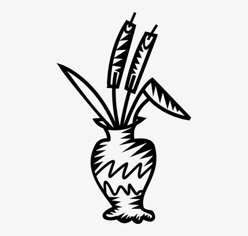 Vector Illustration Of Ceramic Vase With Cattail Bulrushes, transparent png download