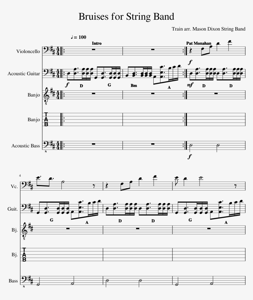 Bruises For String Band Sheet Music Composed By Train - Sheet Music, transparent png download