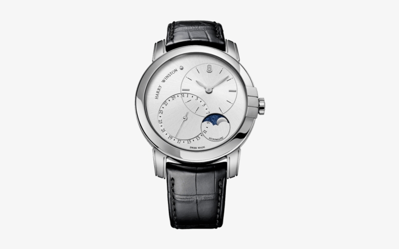 Midnight Date Moon Phase Automatic 42mm - Harry Winston Midnight Moon Phase 18k White Gold Leather, transparent png download
