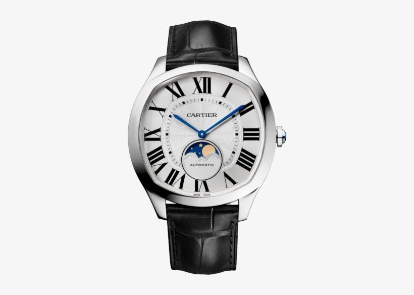 Cartier Drive De Cartier Moon Phases Watch Steel Leather, transparent png download