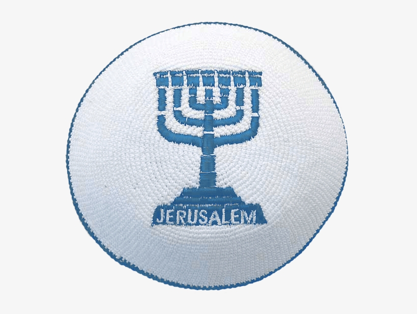 Knit Yarmulke With Embroidered Menorah In An Assortment - Emblem, transparent png download