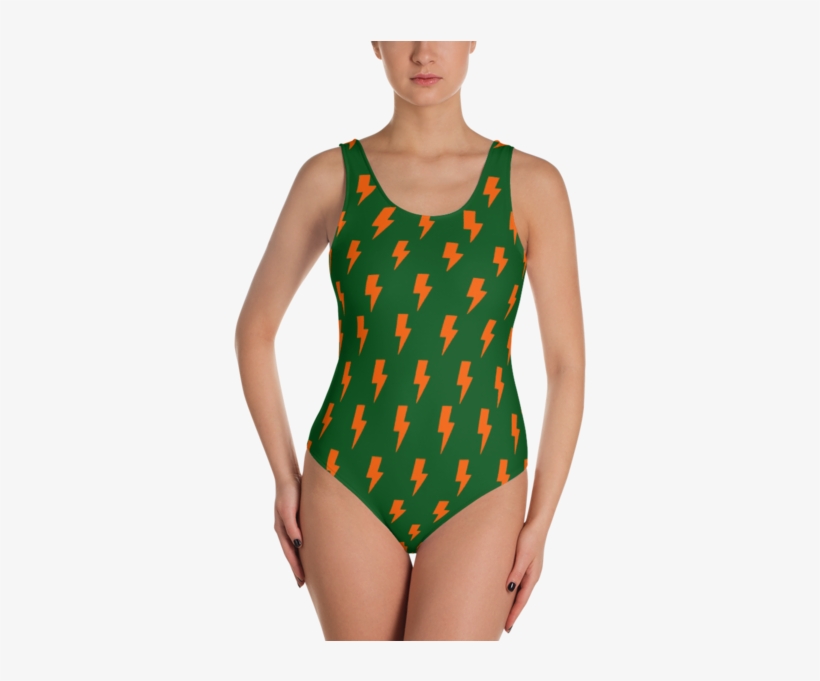 Orange Lightning Bolts On Green One-piece - Blondes Do It Better Swimsuit, transparent png download