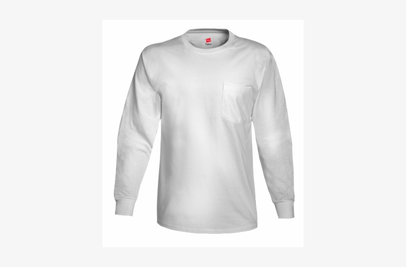 5596 Tagless® Long Sleeve T-shirt With Pocket - White T Shirt With Front Pocket, transparent png download