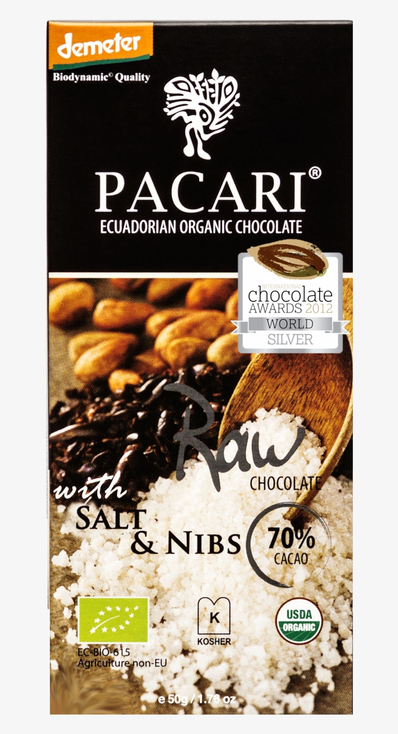 Pacari Raw Chocolate With Salt & Nibs 50g - Pacari Premium Raw Organic Dark Chocolate Bar, transparent png download