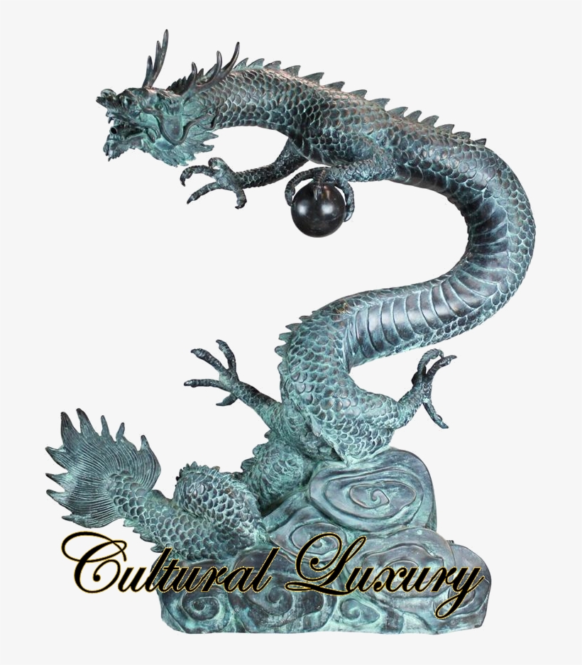 Asian Dragon With Oriental Power Orb Bronze Garden - Dragon Statue Asian, transparent png download