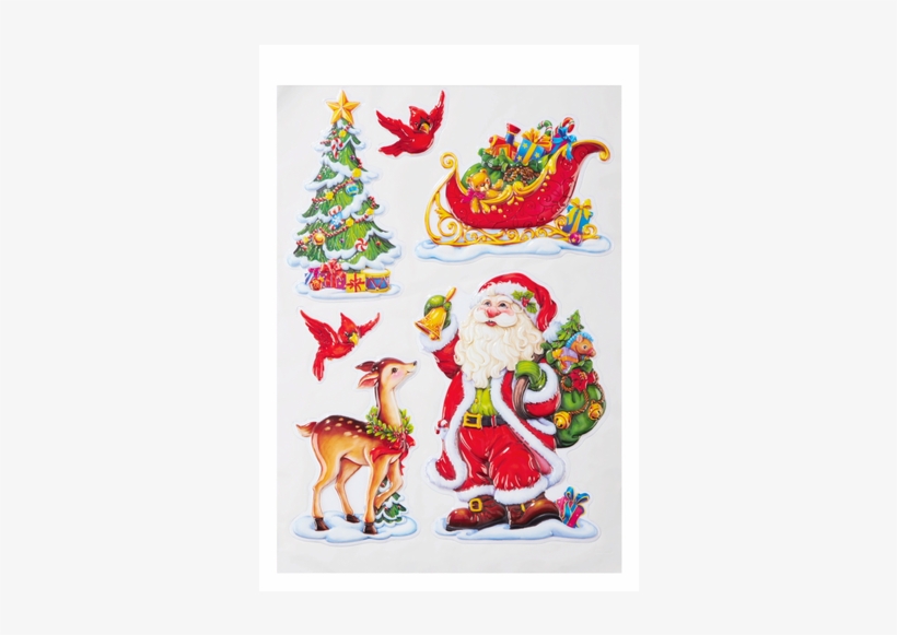3d Sticker Set, Santa With Reindeer And Christmas Tree - Zestaw Naklejek 3d, transparent png download