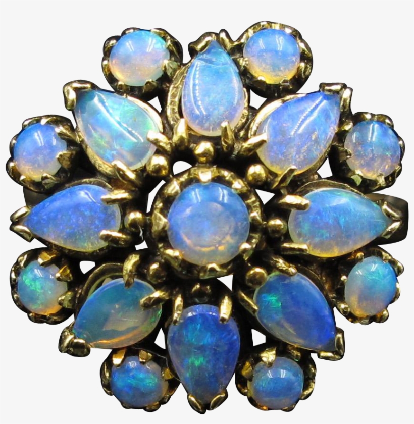 Starburst Blue Opal Cluster Estate Ring In 14k Gold - Jewellery, transparent png download