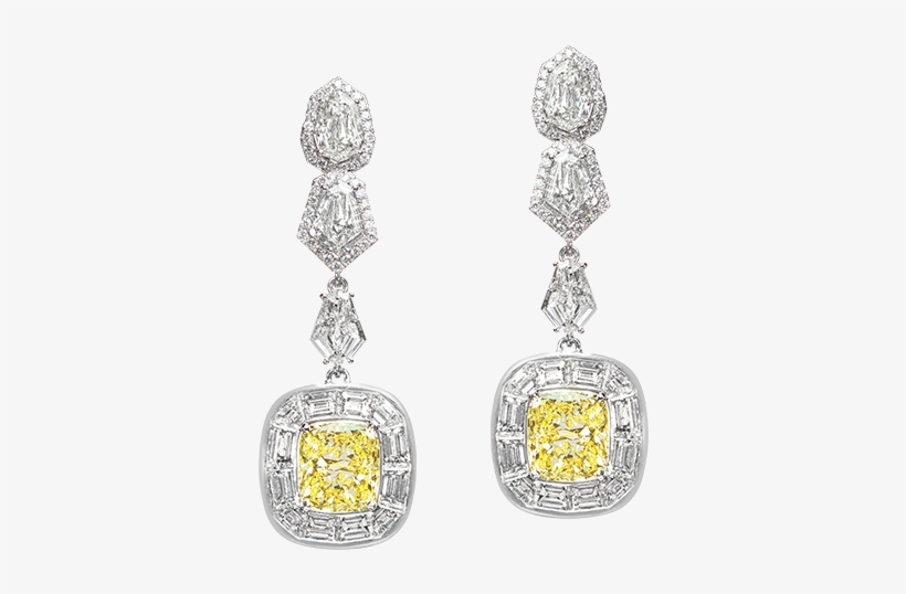 10ct Fancy Yellow Diamonds Surrounded By Baguette Diamonds - Earring, transparent png download