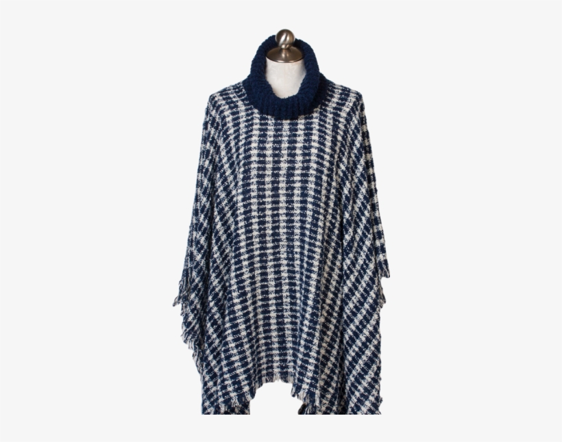 1940 Navy Houndstooth Turtleneck Poncho - Tartan, transparent png download