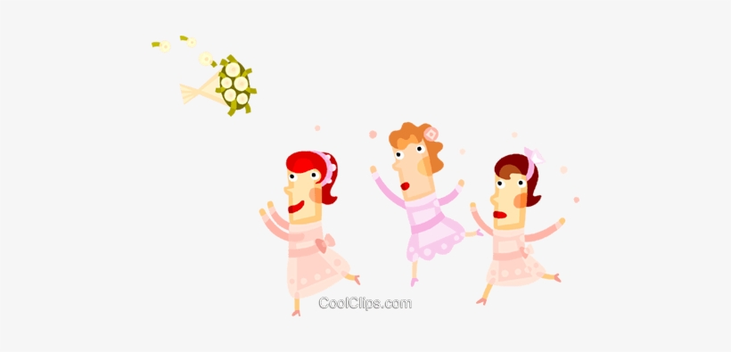 Women Catching The Wedding Bouquet Royalty Free Vector - Cartoon Bridesmaid Clipart, transparent png download