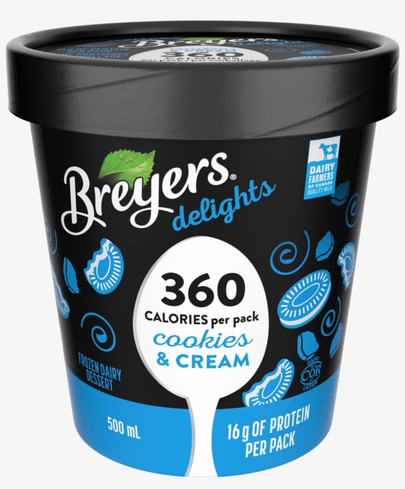 Breyers Delights Cookies & Cream 500 Ml Front Of Pack - Breyers Delights Ice Cream, Reduced Fat, Cookies, transparent png download