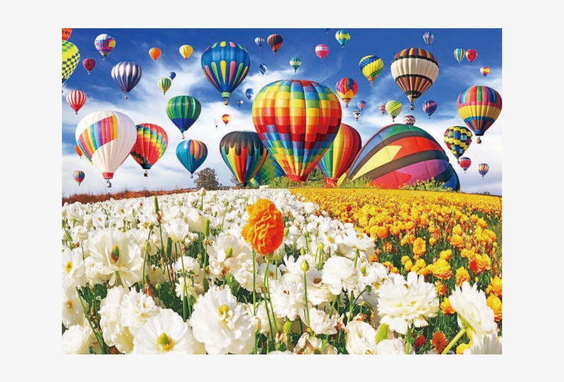 Balloon Flower Field - Flower Field With Hot Air Balloons, transparent png download