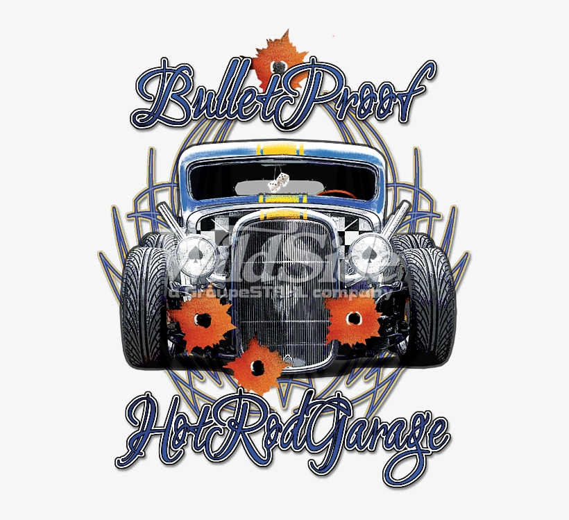 Bullet Proof Hot Rod Garage - Gildan Bullet Proof Garage Hot Rat Rod Car Racing T-shirt, transparent png download