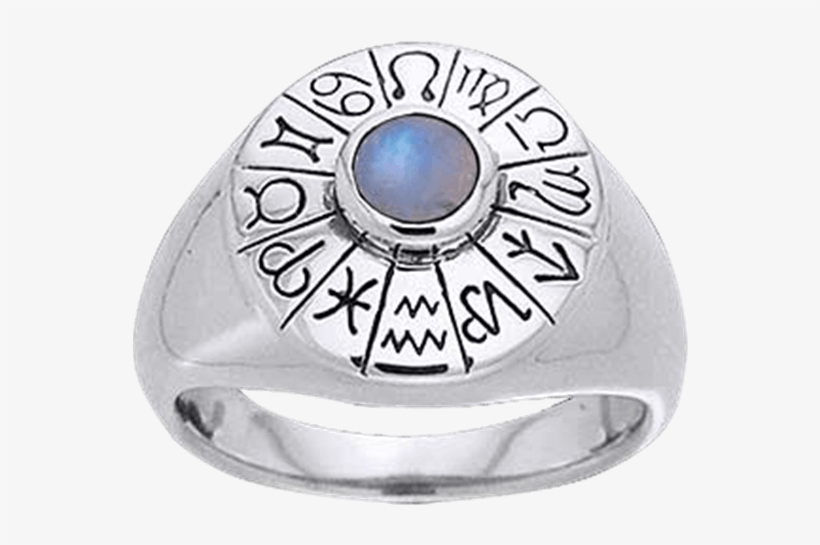 White Bronze Zodiac Wheel Gemstone Ring - "wheel Of The Year Zodiac Ring", transparent png download