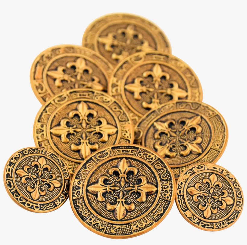 Vintage Brass Metal Sewing Buttons Embossed Fleur De - Zodiac, transparent png download