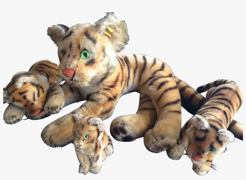 Vintage Auth Steiff Tiger Family, Large 24" & 3 Baby - Paw, transparent png download