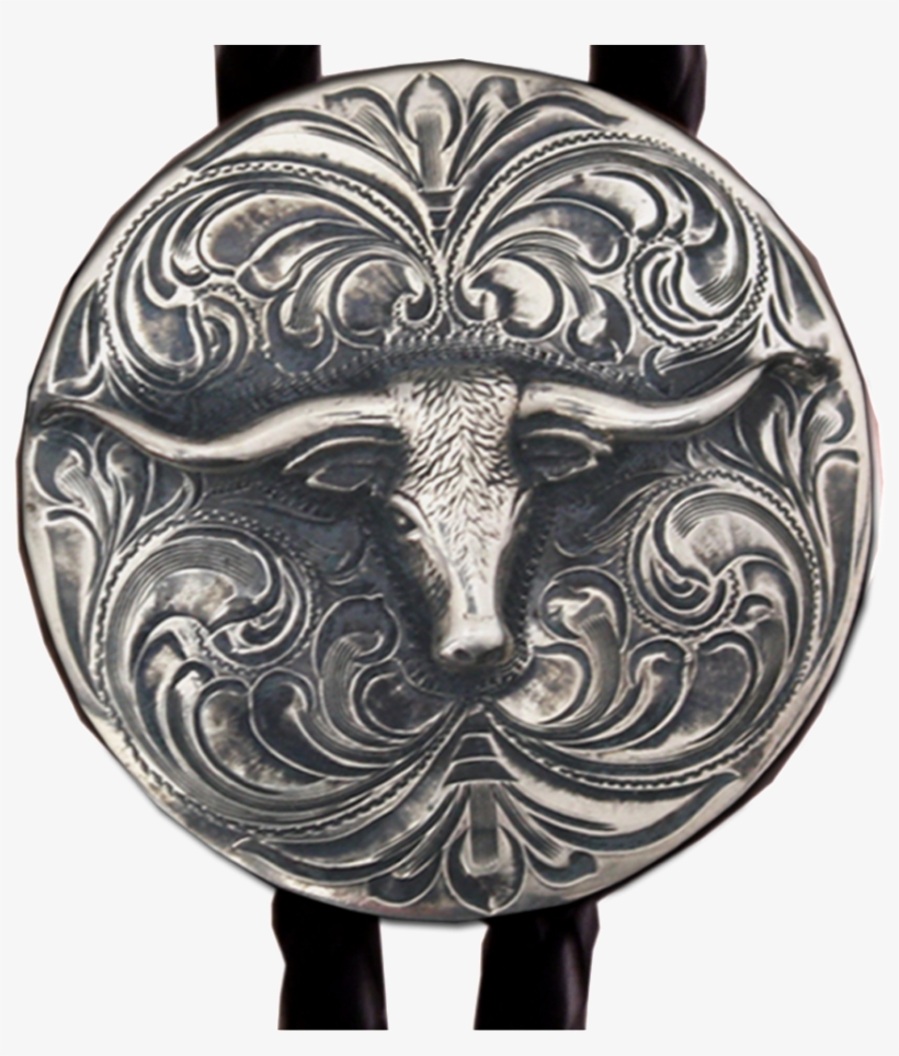 Hand Engraved Sterling Silver Bolo Tie With Longhorn - Bolo Tie, transparent png download