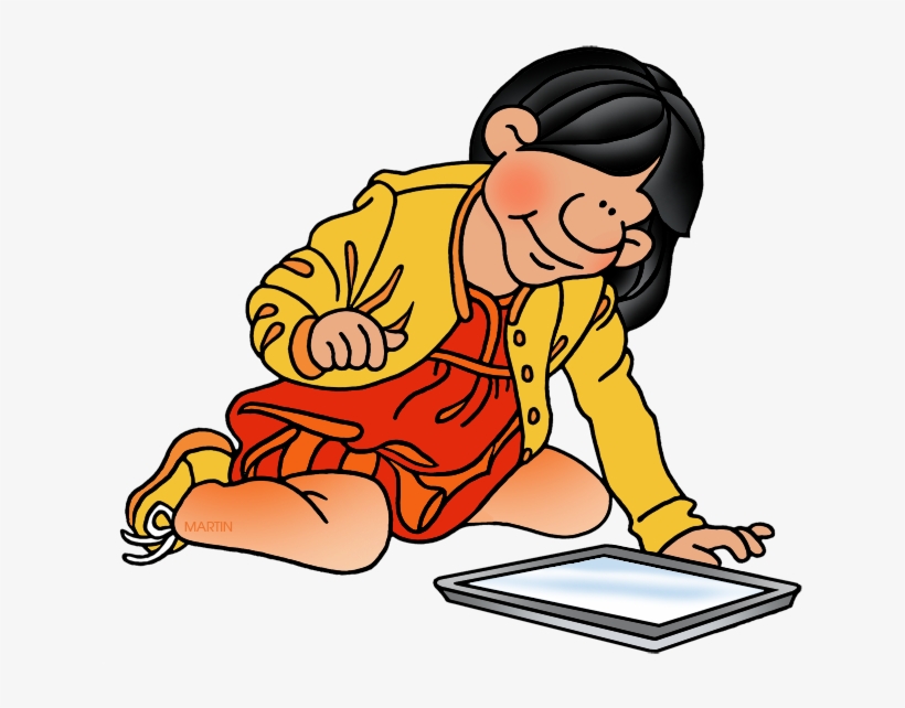 Tablet Clipart Girl - Playing On Tablet Clipart, transparent png download