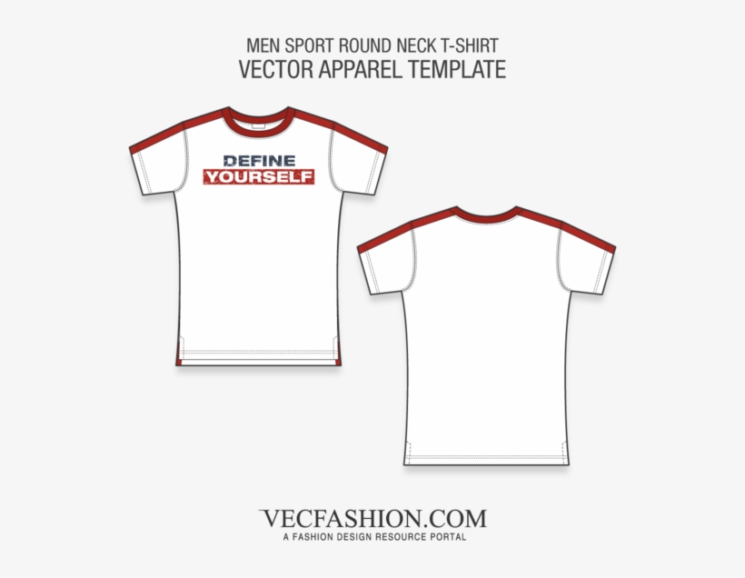 Sport Round Neck T Shirt Fashion Flat - Round Neck T Shirt Pattern, transparent png download