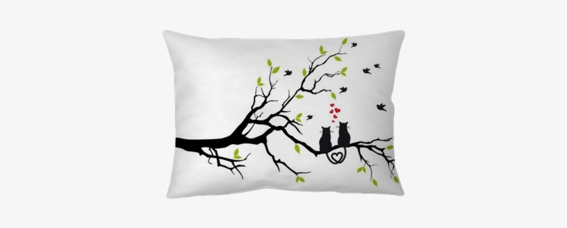 Cats In Love On Tree Branch, Vector Pillow Cover • - Love Bird On Tree Art, transparent png download