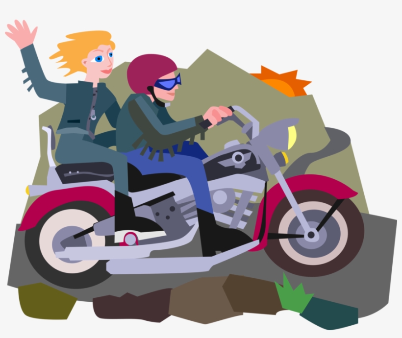 Vector Illustration Of Riders Ride Motorcycle Or Motorbike - Motorcycle, transparent png download