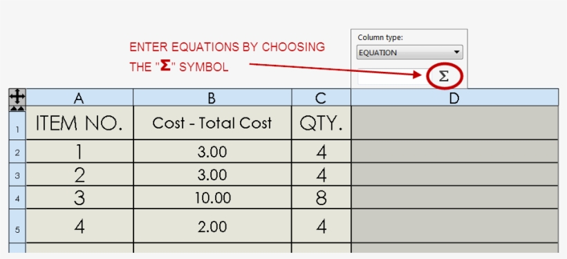 Solidworks Bom Equations - Solidworks Drawing Insert Equation, transparent png download