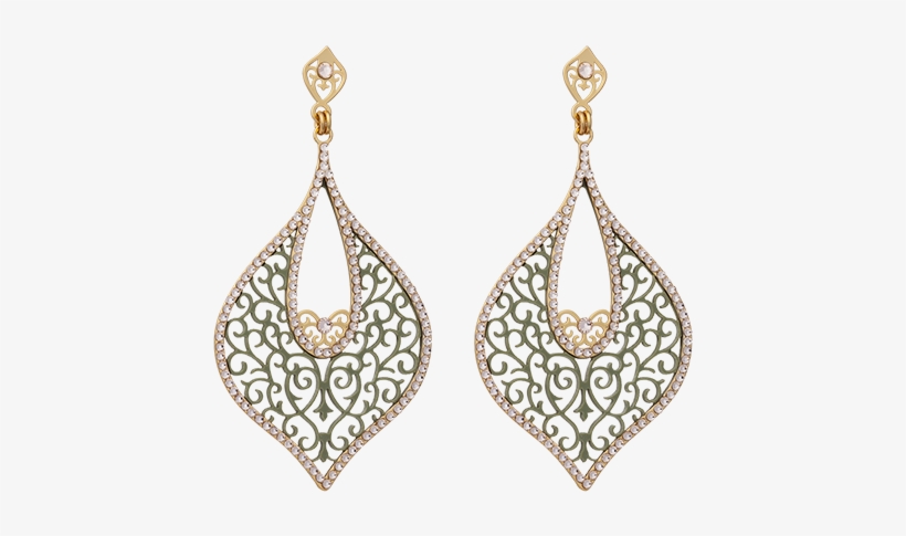 Shiyaya Earring Stud Oriental Army Green Gold, Gold - Brincos Dourado De Zirconia Para Festa, transparent png download