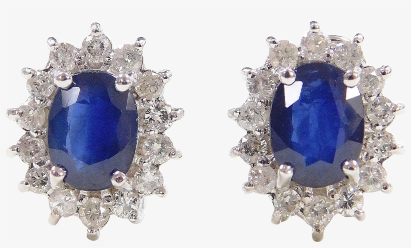 80 Ctw Natural Sapphire And Diamond Halo 14k White - 3.80 Ctw Natural Sapphire And Diamond Halo 14k White, transparent png download